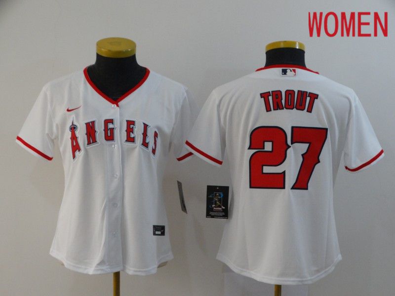 Women Los Angeles Angels #27 Trout White Nike Game MLB Jerseys
